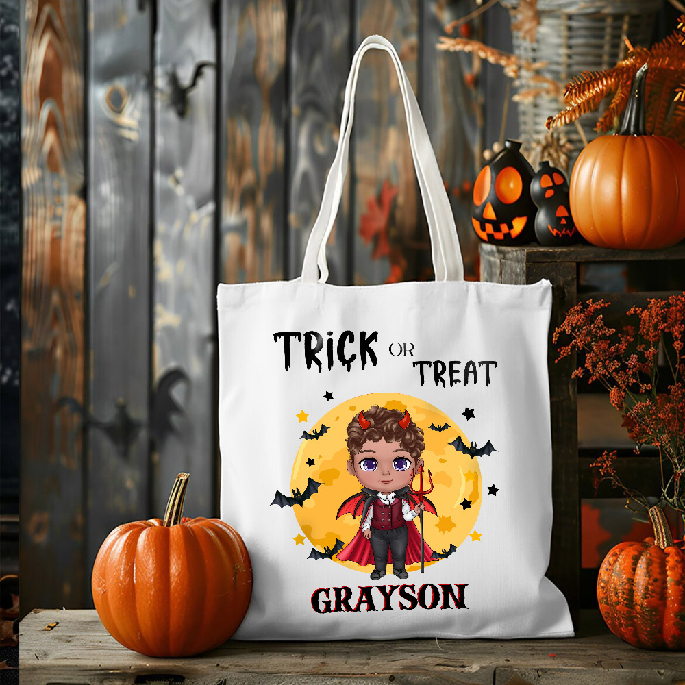 Sac à main en toile réutilisable avec nom Cadeau d'Halloween pour les garçons et les filles