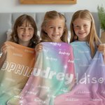 Personalized Gradient Rainbow Multicolour Soft Throw Blanket with Repeating Names Home Decor Birthday Family Gift for Boys Girls