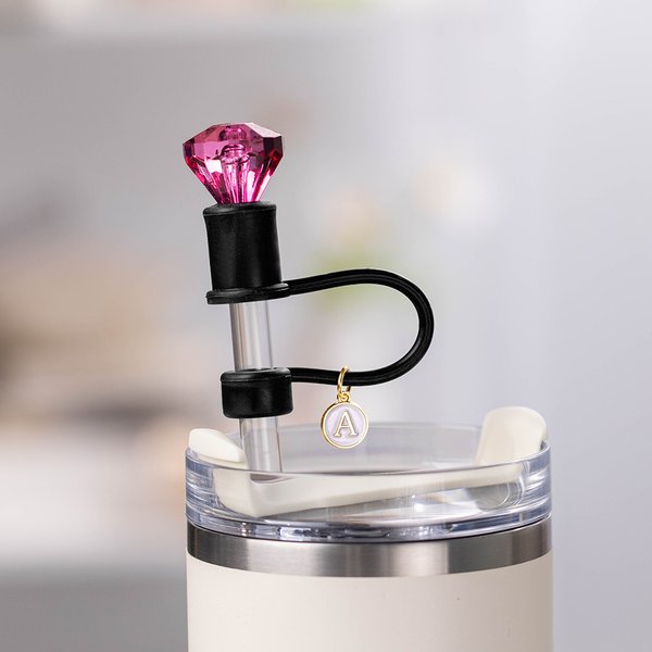 Personalised Multicolor Diamond Straw Cover Topper with Initial Charm Accessories for Stanley Tumbler Birthday Party Favors Gift for Women