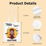 Gepersonaliseerde Cartoon Karakter Trick Or Treat Herbruikbare Canvas Draagtas met Naam Halloween Cadeau voor Jongens Meisjes