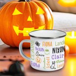 Tasse en émail 11oz avec 1-19 noms Cadeau d'Halloween pour les amoureux du camping Famille