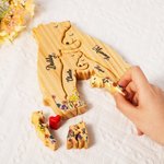 Personalized Wooden Cute Floral Hug Bear Family Puzzle with Lover Heart and 2-8 Names Desk Decoration Birthday Anniversary Gift for Family