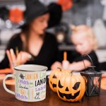 Tasse en émail 11oz avec 1-19 noms Cadeau d'Halloween pour les amoureux du camping Famille