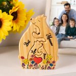 Personalized Wooden Cute Floral Hug Bear Family Puzzle with Lover Heart and 2-8 Names Desk Decoration Birthday Anniversary Gift for Family