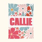 Personalized Boho Retro Floral Soft Throw Blanket with Shadow Name Home Decor Birthday Christmas Gift for Girls Women