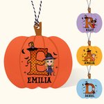 Personalised Cartoon Vampire Witch Pumpkin Boo Shape Wooden Halloween Basket Name Tag with Initial Spooky Halloween Gift for Boys Girls