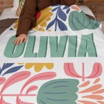 Personalized Boho Retro Floral Soft Throw Blanket with Shadow Name Home Decor Birthday Christmas Gift for Girls Women