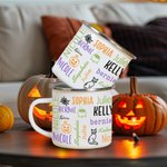 Tasse en émail 11oz avec 1-19 noms Cadeau d'Halloween pour les amoureux du camping Famille