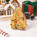 Personalized Wooden Cute Floral Hug Bear Family Puzzle with Lover Heart and 2-8 Names Desk Decoration Birthday Anniversary Gift for Family