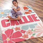 Personalized Boho Retro Floral Soft Throw Blanket with Shadow Name Home Decor Birthday Christmas Gift for Girls Women