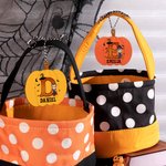 Personalised Cartoon Vampire Witch Pumpkin Boo Shape Wooden Halloween Basket Name Tag with Initial Spooky Halloween Gift for Boys Girls