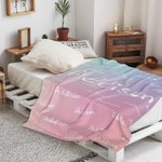 Personalized Gradient Rainbow Multicolour Soft Throw Blanket with Repeating Names Home Decor Birthday Family Gift for Boys Girls