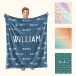 Personalized Gradient Rainbow Multicolour Soft Throw Blanket with Repeating Names Home Decor Birthday Family Gift for Boys Girls