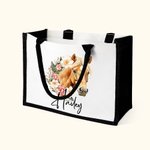 Personlig Födelseblomma Häst Födelsemärke Stor Canvas Tote Bag med namn och vattentätt fodral Födelsedagspresent för kvinnor Hästälskare