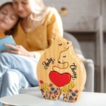 Personalized Wooden Cute Floral Hug Bear Family Puzzle with Lover Heart and 2-8 Names Desk Decoration Birthday Anniversary Gift for Family