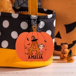 Personalised Cartoon Vampire Witch Pumpkin Boo Shape Wooden Halloween Basket Name Tag with Initial Spooky Halloween Gift for Boys Girls