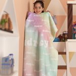 Personalized Gradient Rainbow Multicolour Soft Throw Blanket with Repeating Names Home Decor Birthday Family Gift for Boys Girls