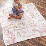 Personalised Cute Floral Giraffe Soft Throw Blanket with Initial and Name Nursery Decor Baby Shower Birthday Gift for Kids Newborns