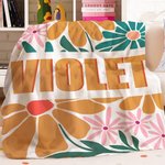 Personalized Boho Retro Floral Soft Throw Blanket with Shadow Name Home Decor Birthday Christmas Gift for Girls Women