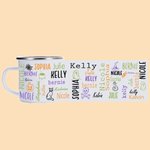 Tasse en émail 11oz avec 1-19 noms Cadeau d'Halloween pour les amoureux du camping Famille