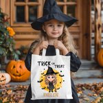 Gepersonaliseerde Cartoon Karakter Trick Or Treat Herbruikbare Canvas Draagtas met Naam Halloween Cadeau voor Jongens Meisjes