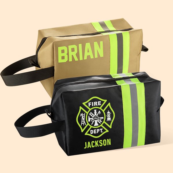 Personlig brandman Reflekterande namn Vattentät toalettväska med handtag Rakning Resa Essentials Fars dag Födelsedagspresent för män