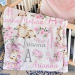 Personalised Cute Floral Giraffe Soft Throw Blanket with Initial and Name Nursery Decor Baby Shower Birthday Gift for Kids Newborns