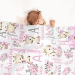 Personalised Cute Floral Giraffe Soft Throw Blanket with Initial and Name Nursery Decor Baby Shower Birthday Gift for Kids Newborns