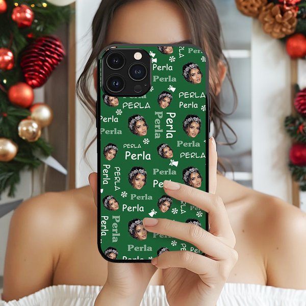 Personalised Snow Gingerbread Jingle Bells Face Photo Multicolor Phone Case for iPhone with Name Christmas Birthday Gift for Family Friends