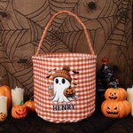 Personlig spökfladdermus pumpa pläd återanvändbar godiskorg med namn Halloween bus eller godis aktivitetsgåva för pojkar flickor