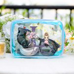 Personalized Birth Flower Clear Waterproof Makeup Bag with Name and Cartoon Character Birthday Anniversary Christmas Gift for Women Girls