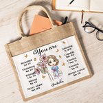 Personalised Birth Flower You Are Beautiful Amazing Name Jute Tote Bag with Birth Flower Christian Christmas Gift for Women