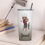 Personnalisé Cartoon Golf Girl Boy Gradient Color 20oz Insulated Name Tumbler with Lid and Straw Birthday Gift for Golfers Golf Players