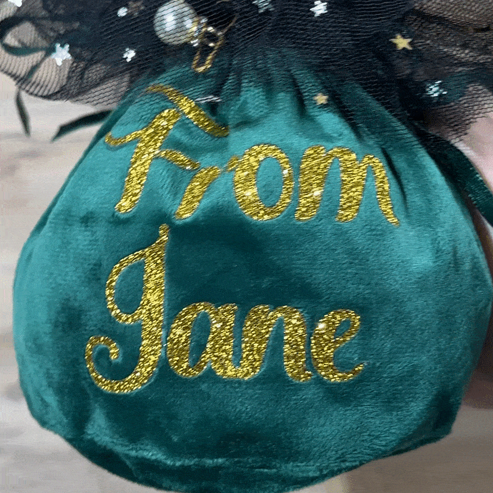 Personalized Velvet Drawstring Santa Sack Sweets Bag with Glitter Name and Handle Home Decor Christmas Party Supplies Gift for Kids