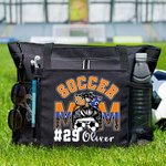 Personalised Multicolor Football Soccer Mom Large Capacity Leopard Print Mesh Belt Tote Bag with Name and Number Birthday Gift for Women