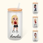 Verre à bière personnalisé avec couvercle en bambou et paille Cadeau d'anniversaire et d'amitié pour femme