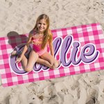 Personalizzato Rapido assorbente morbido Retro Plaid Nome Asciugamano da spiaggia Accessorio estivo Compleanno Regalo di Natale per amico Famiglia