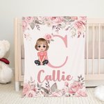 Couverture Chaude Personnalisée avec Dessin de Personnage Initiale Nom Décoration de Maison Cadeau Noël Anniversaire pour Enfant Famille