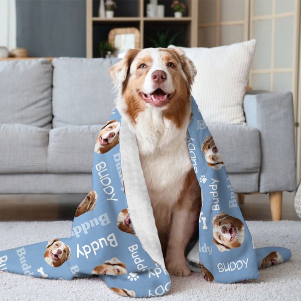 Personalised Cute Meat Fish Bone Pet Avatar Soft Blanket with Name Birthday Gift for Cat Dog Pet Lover Owner