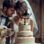 Personalised Dog Cat Groom Bride Silhouette Cake Topper with Name Wedding Ceremony Decor Gift for Family Friend
