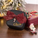 Astuccio da viaggio per gioielli in pelle con fiocco e nome glitterato Regalo di Natale di compleanno per lei