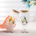 Personalized Cartoon Character 20oz Birth Flower Bouquet Name Glass Bottle with Bamboo Lid and Straw Birthday Mother’s Christmas Day Gift for Her