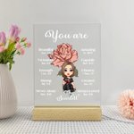 Veilleuse LED en Acrylique Personnalisée avec Personnage et Fleur de Naissance Citation Chrétienne Cadeau Noël Anniversaire pour Femmes et Filles