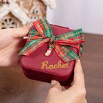 Astuccio da viaggio per gioielli in pelle con fiocco e nome glitterato Regalo di Natale di compleanno per lei