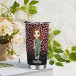 Personalized Faux Glitter Leopard Funny Nutrition Facts Cartoon 20oz Insulated Tumbler with Lid Straw Appreciation Birthday Gift for Nurse Doctor
