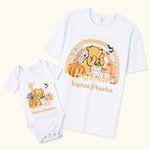 Personalised Cute Bear First Halloween 100% Cotton Baby Bodysuit T-shirt Matching Outfit Set with Name Halloween Gift for New Mom Baby