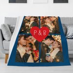 Personalized Romantic Heart Collage Photos Soft Warm Throw Blanket with Initials and Year Anniversary Birthday Christmas Gift for Couple