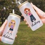 Verre à bière personnalisé avec couvercle en bambou et paille Cadeau d'anniversaire et d'amitié pour femme