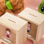 Personalised Cute Boy Girl Character Wood Money Box Piggy Bank with Name Home Decor Christmas Gift for Kid