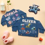 Giacca di jeans personalizzata con nome e patch carini da 1 a 7 elementi outfit quotidiano regalo compleanno baby shower per ragazze e ragazzi